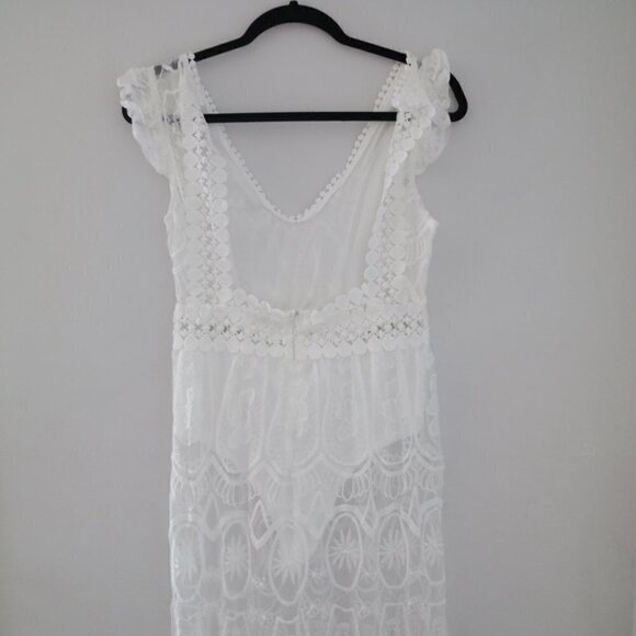 NEW White Bridal Lace Up Ruffle Sleeveless Beach Dress Size Small - Picture 8 of 9